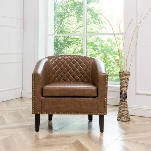 Logan Faux Leather Tufted Club Chair - Accent Chair | Decorative Accent Chairs | Kinwell Furniture | Modern Accent Chairs